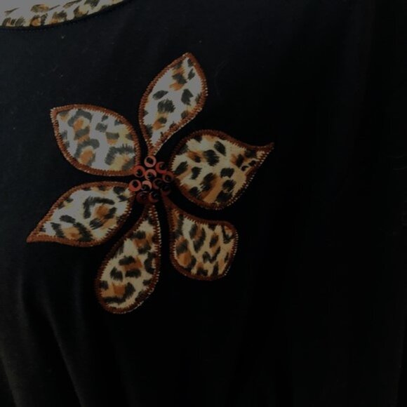 Denim&co Black Top with Leopard Trim XL - Picture 2 of 2